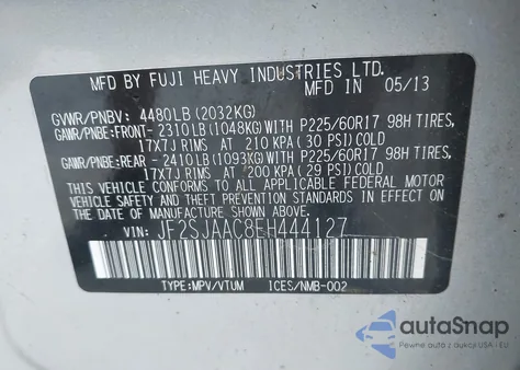2014 Subaru Forester 2.5I from USA, damaged, VIN JF2SJAAC8EH444127